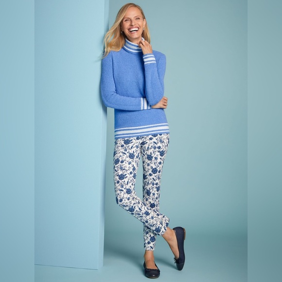 NWT Talbots Chatham Ankle Pants Blue Floral Print Stretch Size 12 Cotton Blend - Picture 3 of 9